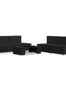 VidaXL 5-delige Loungeset poly rattan zwart