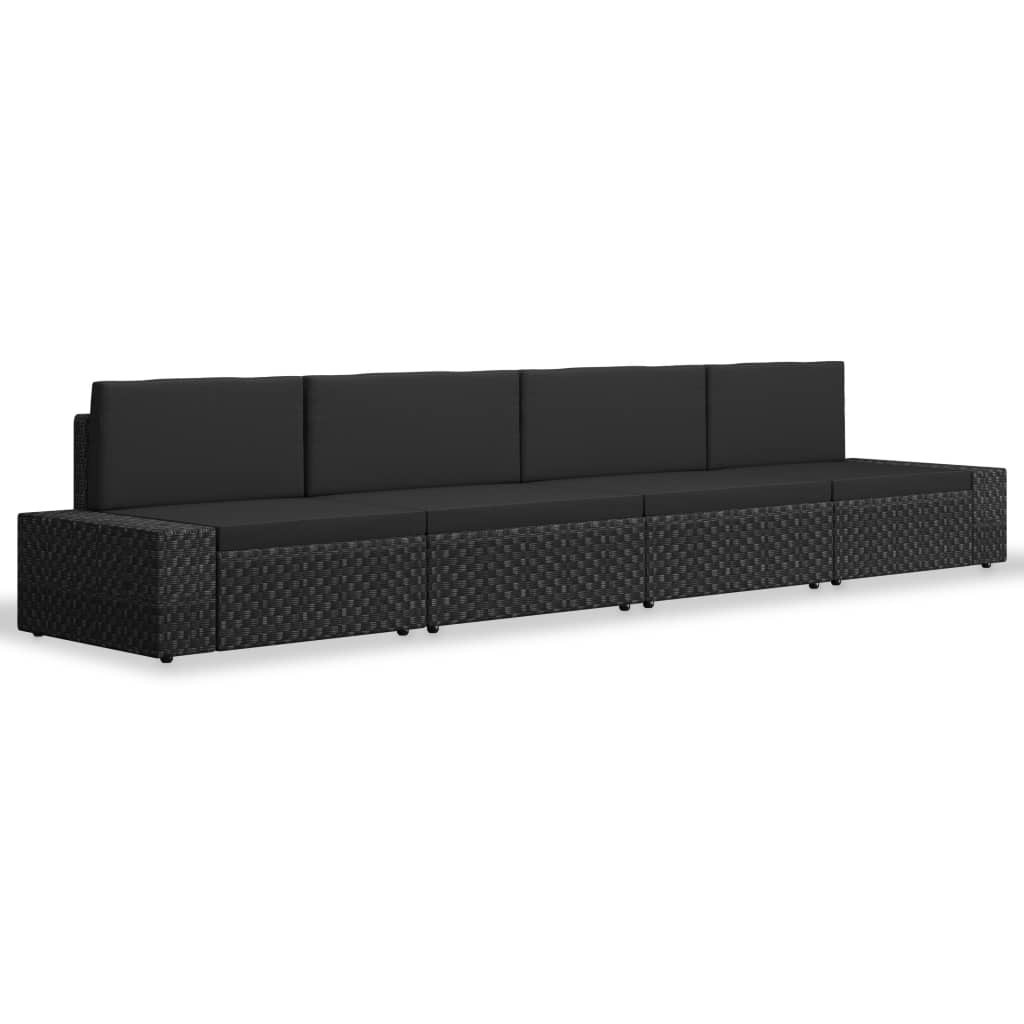 VidaXL 4-delige Loungeset poly rattan zwart