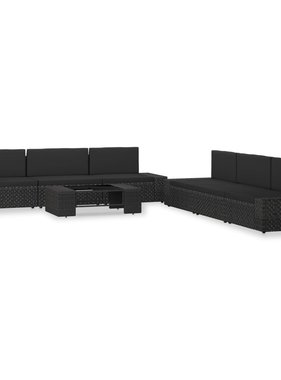 vidaXL 7-delige Loungeset poly rattan zwart