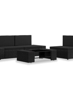 VidaXL 4-delige Loungeset poly rattan zwart