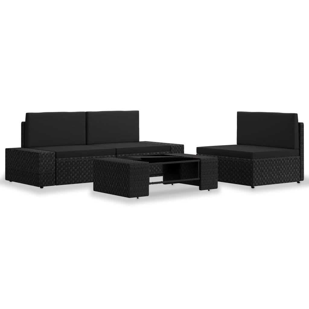 VidaXL 4-delige Loungeset poly rattan zwart