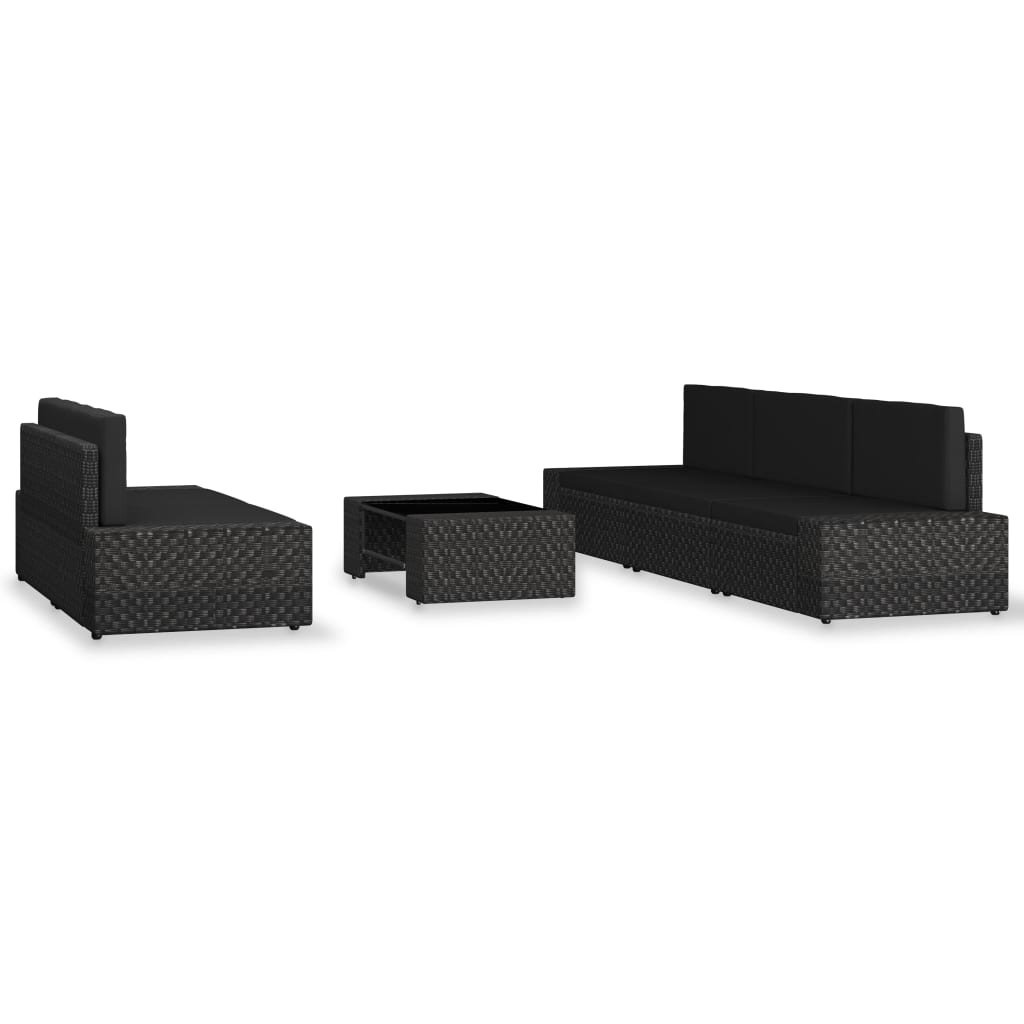 VidaXL 6-delige Loungeset poly rattan zwart