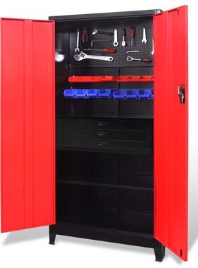 VidaXL Gereedschapskast met kist 90x40x180 cm staal rood en zwart