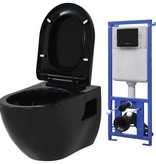 VidaXL Hangend toilet met verborgen stortbak keramiek zwart