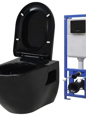 VidaXL Hangend toilet met verborgen stortbak keramiek zwart