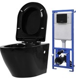 VidaXL Hangend toilet met verborgen stortbak keramiek zwart