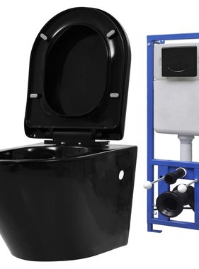 VidaXL Hangend toilet met verborgen stortbak keramiek zwart