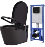 VidaXL Hangend toilet met verborgen stortbak keramiek zwart