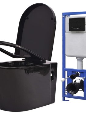 VidaXL Hangend toilet met verborgen stortbak keramiek zwart