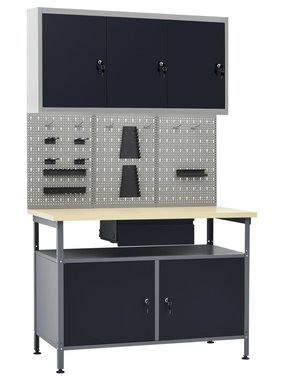 VidaXL Werkbank met drie wandpanelen en een kast