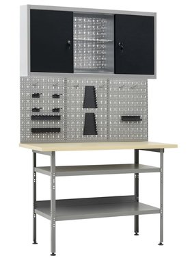 VidaXL Werkbank met drie wandpanelen en een kast