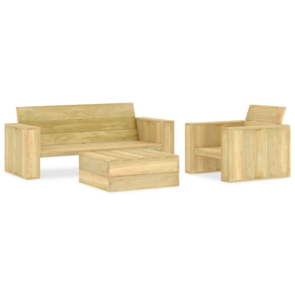 VidaXL 3-delige Loungeset geïmpregneerd grenenhout