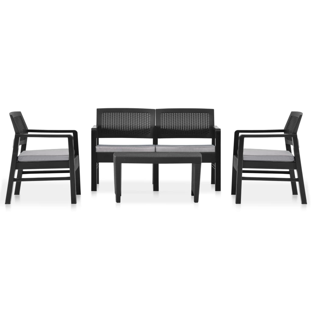 VidaXL 4-delige Loungeset met kussens kunststof antraciet