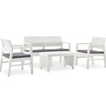 VidaXL 4-delige Loungeset met kussens kunststof wit