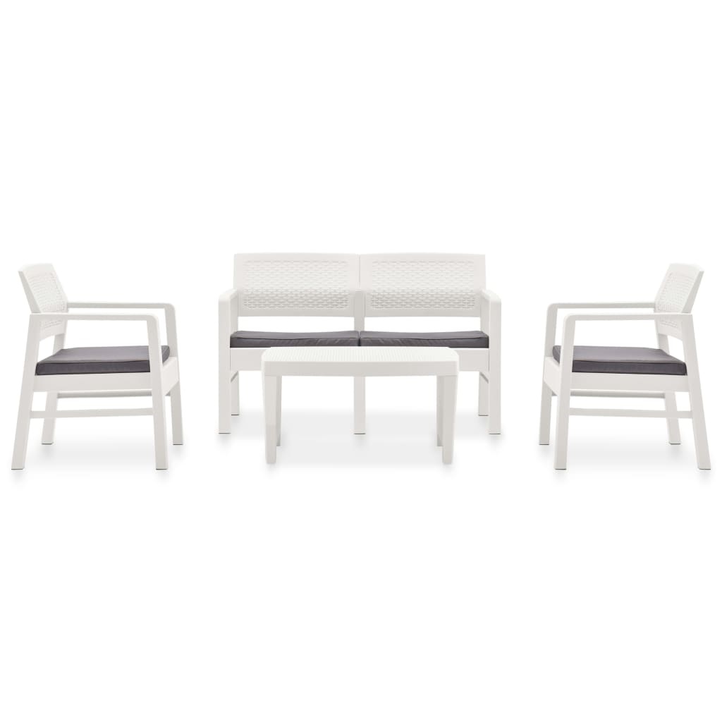 VidaXL 4-delige Loungeset met kussens kunststof wit