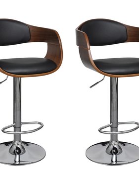 VidaXL Barkrukken 2 st gebogen hout en kunstleer zwart