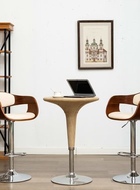 VidaXL Barstoelen 2 st gebogen hout en kunstleer crème