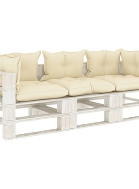 VidaXL Tuinbank 3-zits met crèmekleurige kussens pallet hout