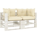 VidaXL Tuinbank 2-zits met crèmekleurige kussens pallet hout