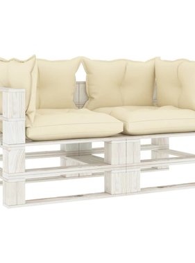 VidaXL Tuinbank 2-zits met crèmekleurige kussens pallet hout