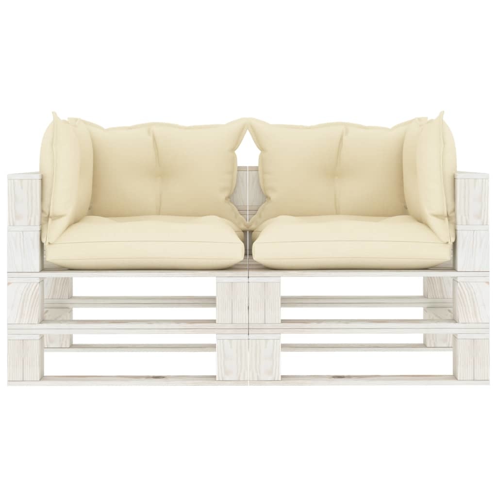 VidaXL Tuinbank 2-zits met crèmekleurige kussens pallet hout