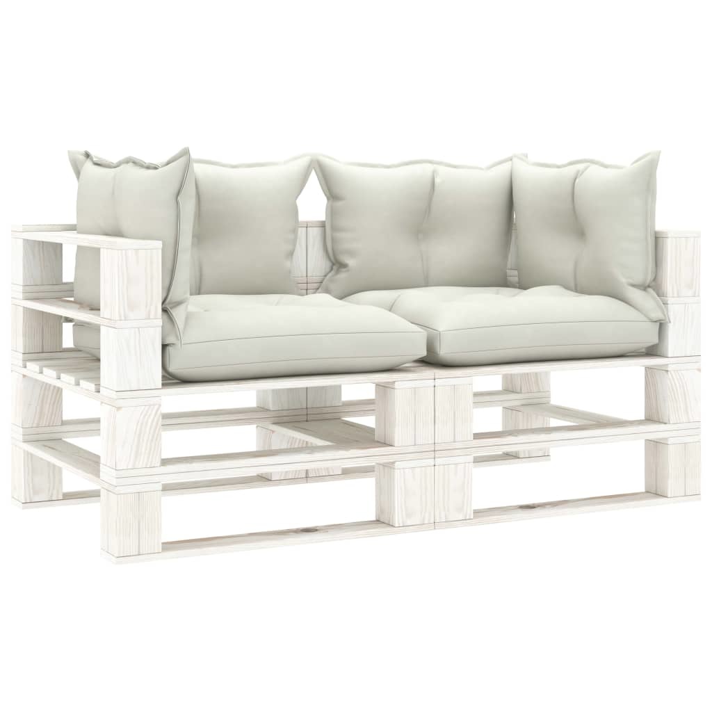 VidaXL Tuinbank 2-zits met beige kussens pallet hout
