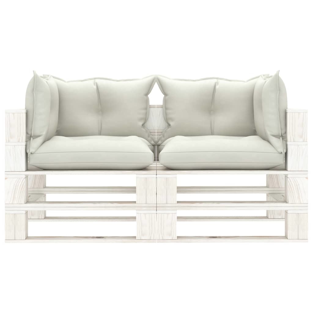 VidaXL Tuinbank 2-zits met beige kussens pallet hout