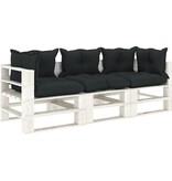 VidaXL Tuinbank 3-zits met antracietkleurige kussens pallet hout