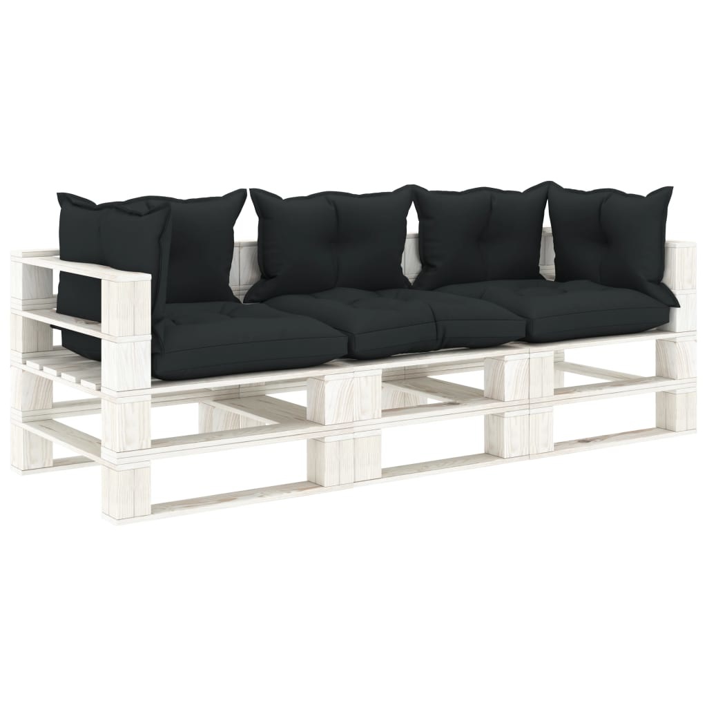 VidaXL Tuinbank 3-zits met antracietkleurige kussens pallet hout