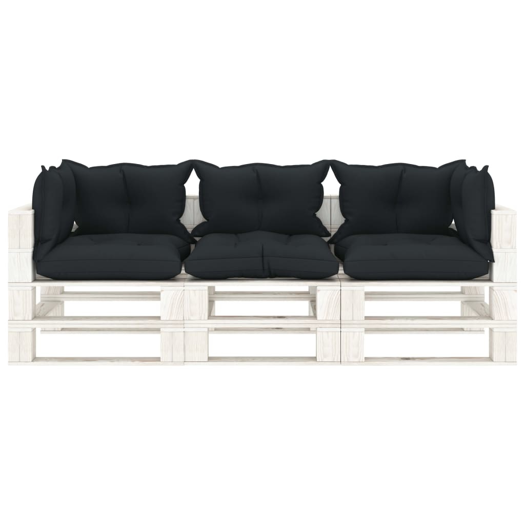 VidaXL Tuinbank 3-zits met antracietkleurige kussens pallet hout