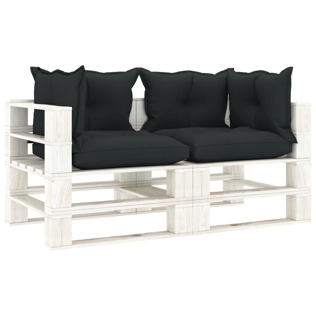 VidaXL Tuinbank 2-zits met antracietkleurige kussens pallet hout