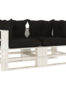 VidaXL Tuinbank 2-zits met zwarte kussens pallet hout