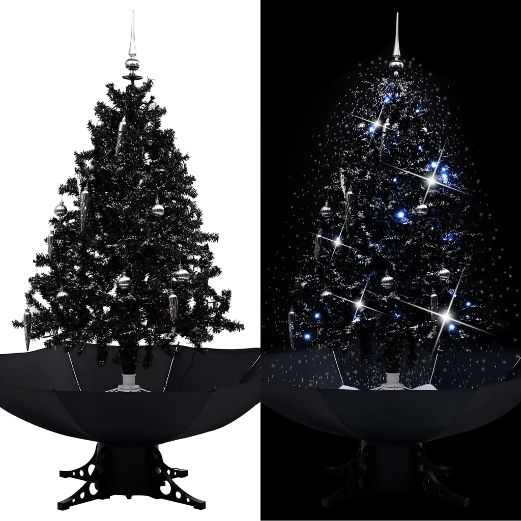 VidaXL Kerstboom sneeuwend met paraplubasis 140 cm PVC zwart