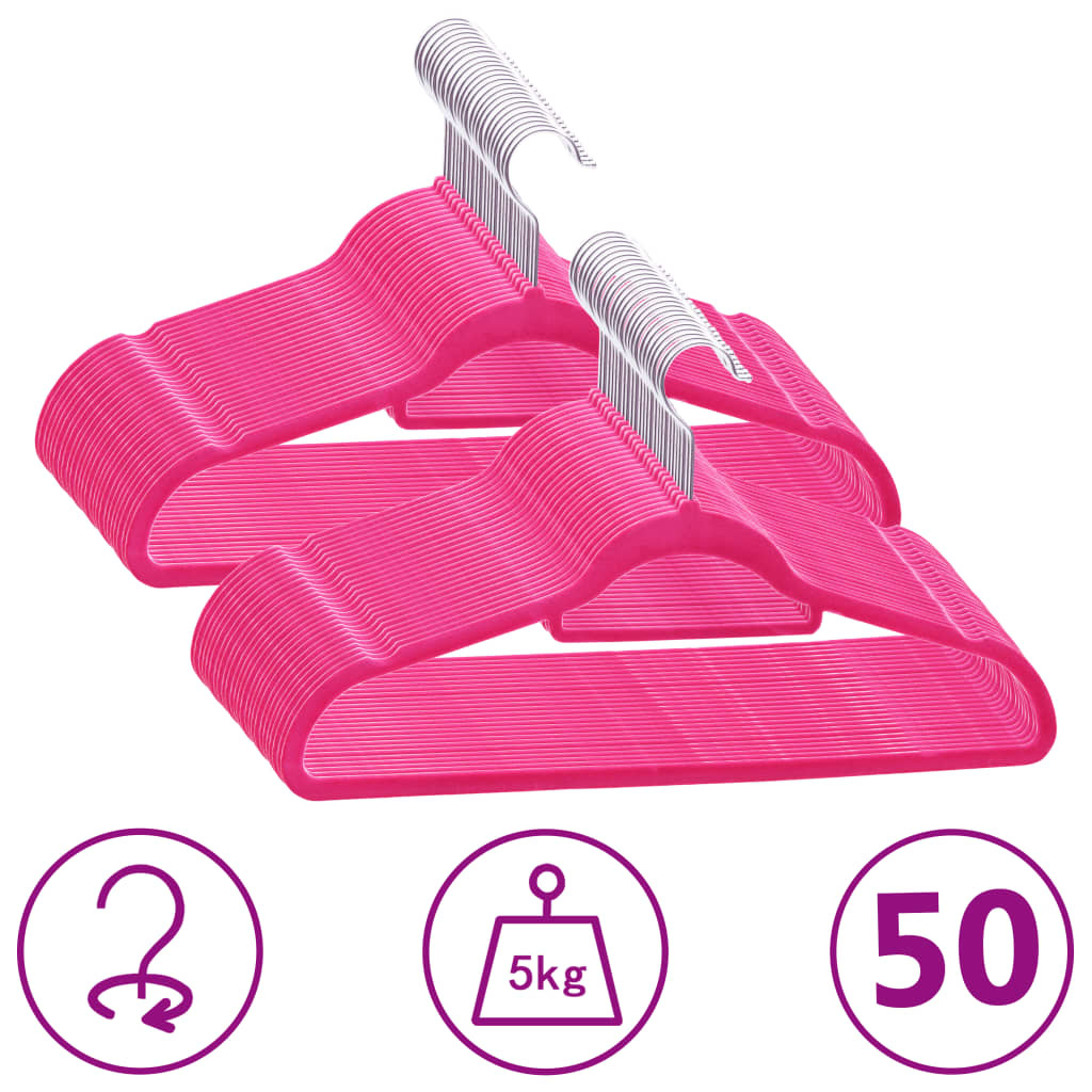 VidaXL 50-delige Kledinghangerset anti-slip fluweel roze