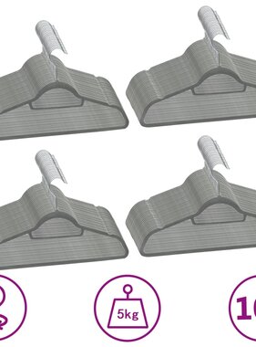 VidaXL 100-delige Kledinghangerset anti-slip fluweel grijs