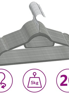 VidaXL 20-delige Kledinghangerset anti-slip fluweel grijs