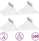 VidaXL 100-delige Kledinghangerset anti-slip hardhout wit