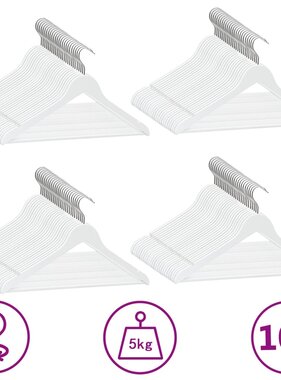 VidaXL 100-delige Kledinghangerset anti-slip hardhout wit