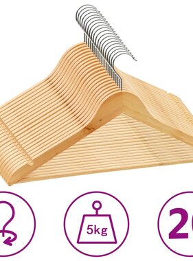 VidaXL 20-delige Kledinghangerset anti-slip hardhout