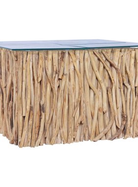 VidaXL Salontafel met glazen blad 66x66x40 cm massief teakhout