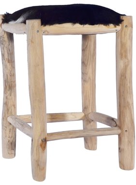 VidaXL Barkruk echt geitenleer en massief teakhout