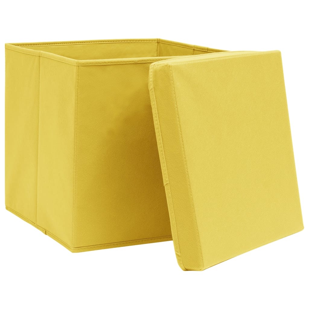 vidaXL Opbergboxen met deksels 10 st 32x32x32 cm stof geel
