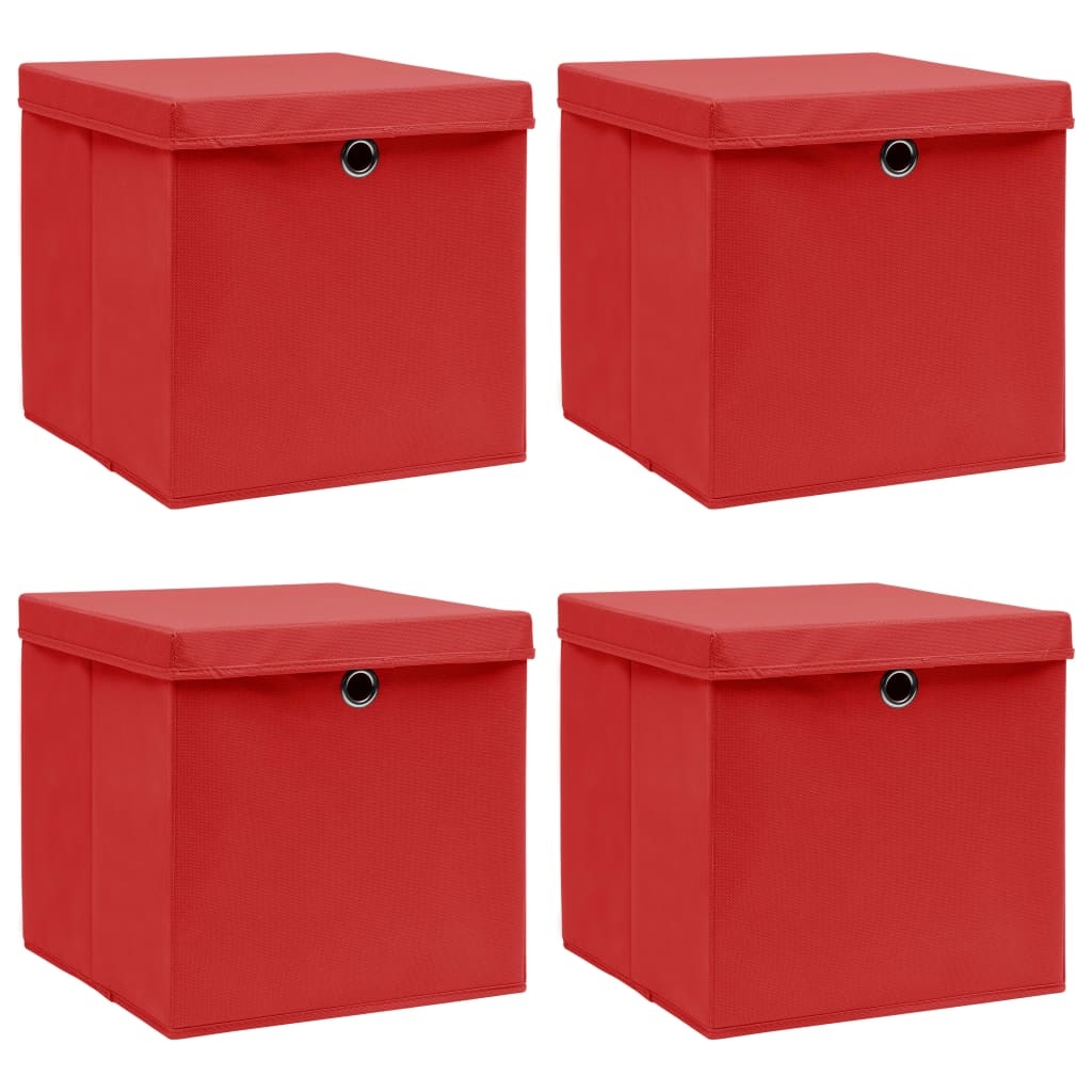 vidaXL Opbergboxen met deksels 4 st 32x32x32 cm stof rood