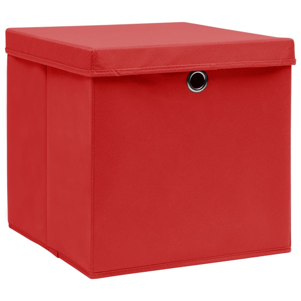 vidaXL Opbergboxen met deksels 4 st 32x32x32 cm stof rood