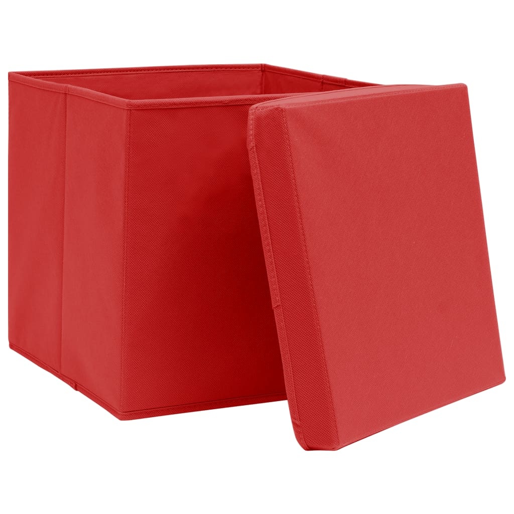 vidaXL Opbergboxen met deksels 4 st 32x32x32 cm stof rood