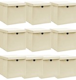 VidaXL Opbergboxen met deksel 10 st 32x32x32 cm stof crème
