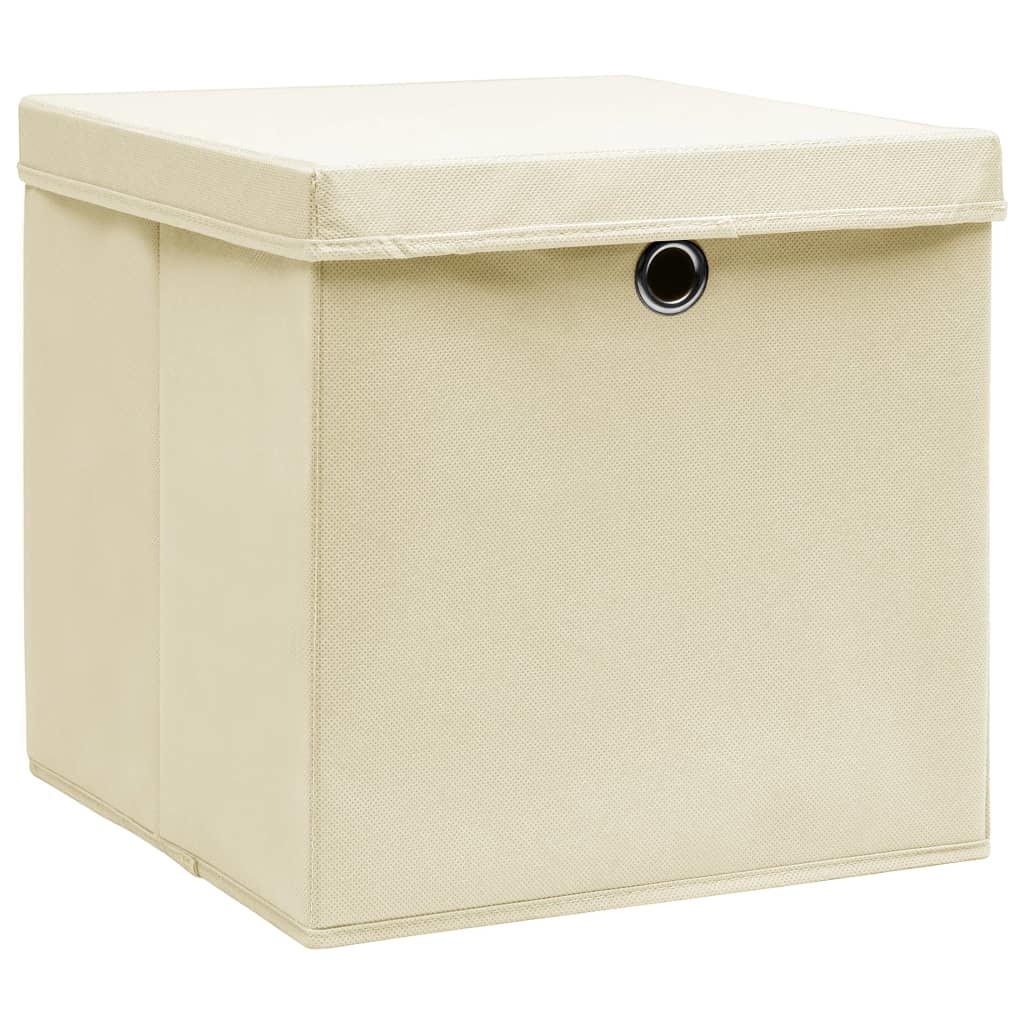 VidaXL Opbergboxen met deksel 10 st 32x32x32 cm stof crème