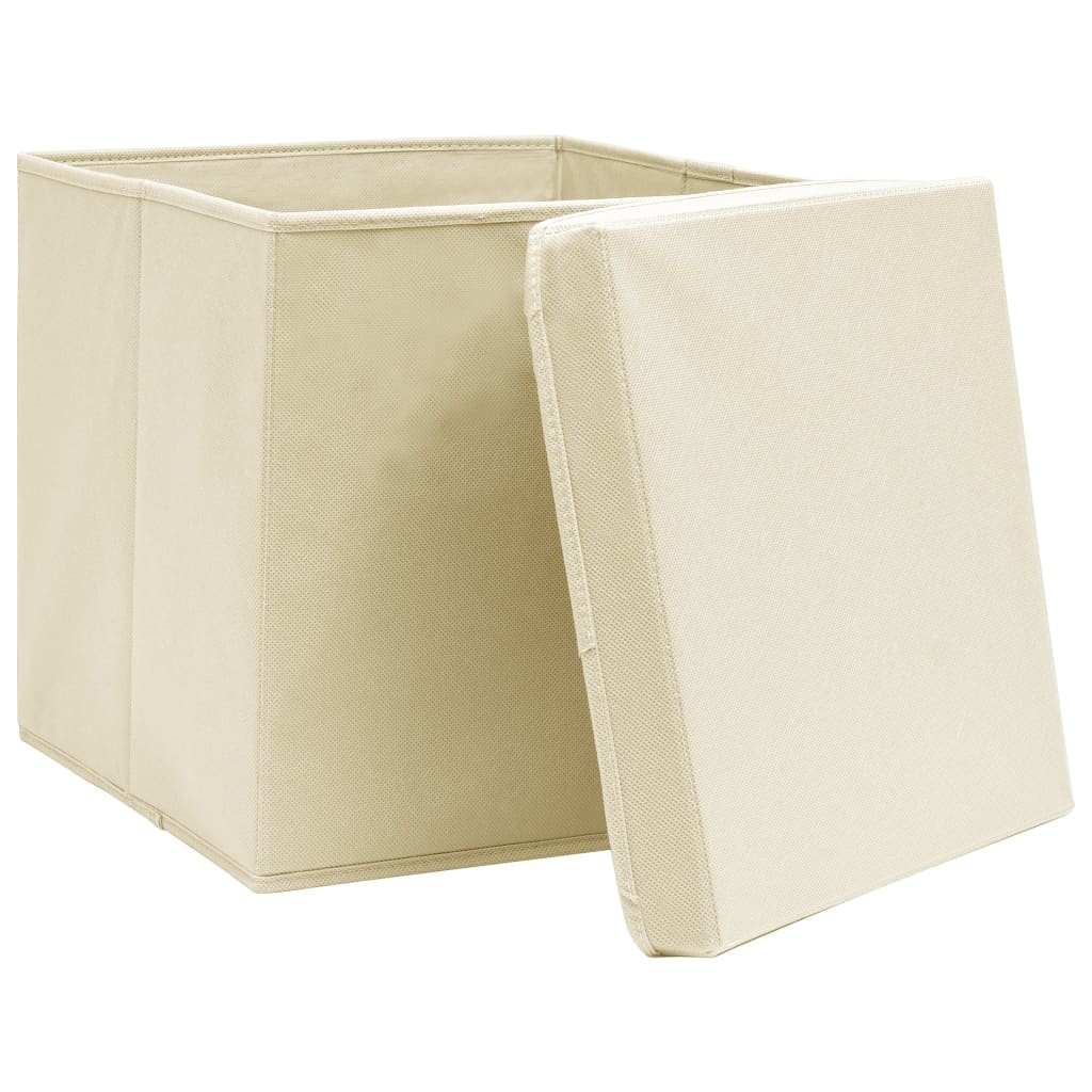 VidaXL Opbergboxen met deksel 10 st 32x32x32 cm stof crème