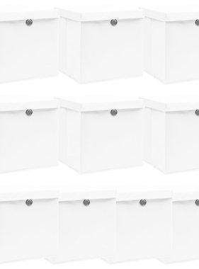 vidaXL Opbergboxen met deksels 10 st 32x32x32 cm stof wit