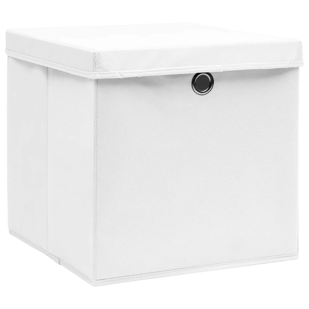 VidaXL Opbergboxen met deksels 10 st 32x32x32 cm stof wit